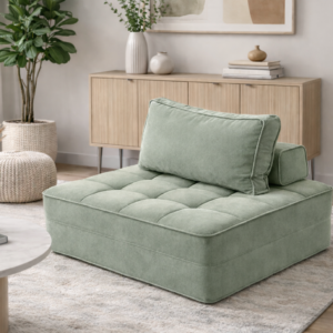  Tufted Modular Lounge Chair – Classic Sage Green Plain Velvet