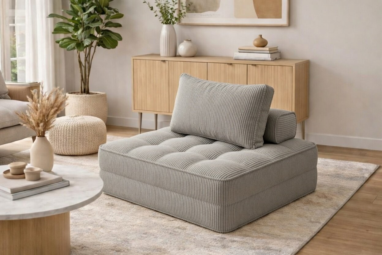 Close-up of textured blue fabric and padding